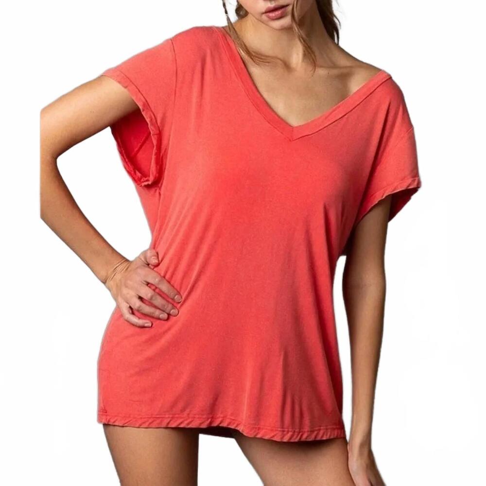 NEW POL deep v t-shirt in coral